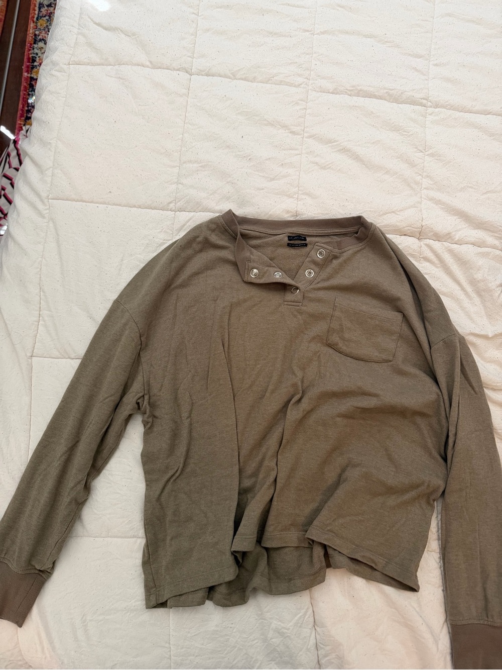 Urban Outfitters Long Sleeve Henley Top Olive Green